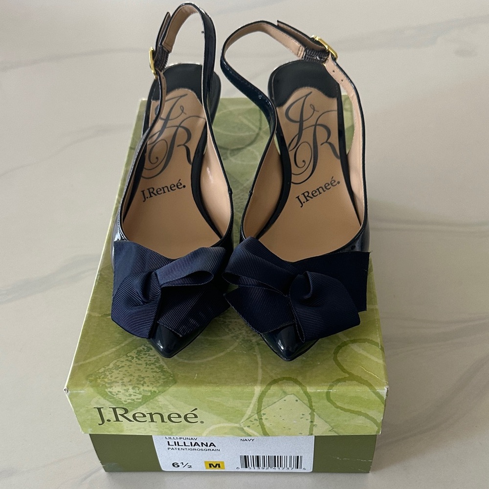 J.Renee Navy Bow Slingback Heels